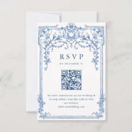 Cartão RSVP Casamento Azul com Grace Floral Dusty, Ornamentado