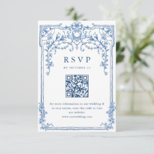 Cartão RSVP Casamento Azul com Grace Floral Dusty, Ornamentado