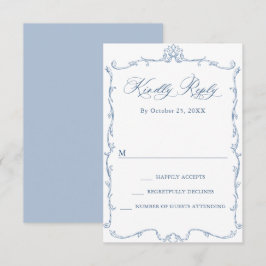 Cartão RSVP Casamento Azul com Grace Floral Dusty, Ornamentado