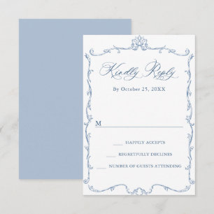 Cartão RSVP Casamento Azul com Grace Floral Dusty, Ornamentado