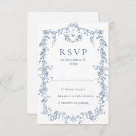 Cartão RSVP Casamento Azul com Grace Floral Dusty, Ornamentado