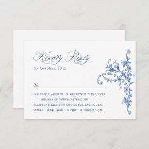 Cartão RSVP Casamento Azul com Grace Floral Dusty, Ornamentado