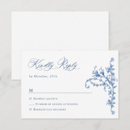 Cartão RSVP Casamento Azul com Grace Floral Dusty, Ornamentado