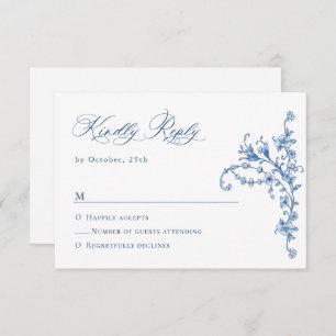 Cartão RSVP Casamento Azul com Grace Floral Dusty, Ornamentado