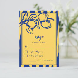 Cartão RSVP Casamento Azul com Limão Desenhado à Mão Italiano