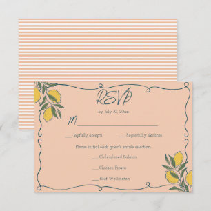 Cartão RSVP Casamento Azul com Listras de Pêssego e Limão Ital