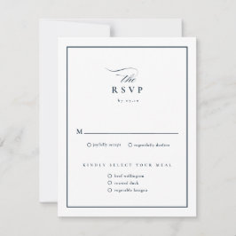 Cartão RSVP Casamento Azul com Marinho de Script Elegante Clás
