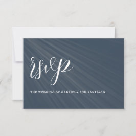Cartão RSVP Casamento Azul com Marinho de Script Minimalista M