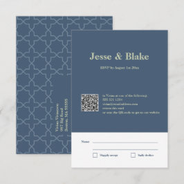 Cartão RSVP Casamento Azul com Padrão de Trabalho de Latência