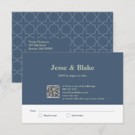 Cartão RSVP Casamento Azul com Padrão de Trabalho de Latência