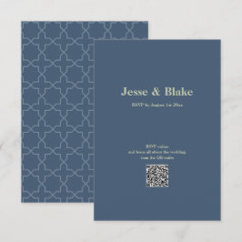 Cartão RSVP Casamento Azul com Padrão de Trabalho de Latência