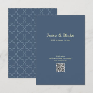 Cartão RSVP Casamento Azul com Padrão de Trabalho de Latência