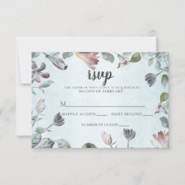 Cartão RSVP Casamento Azul com Pó Azul Floral