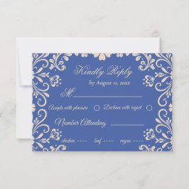 Cartão RSVP Casamento Azul de Elegante Beige