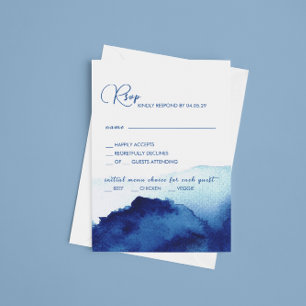 Cartão RSVP Casamento Azul de Indigo com Cor de Água Moderna