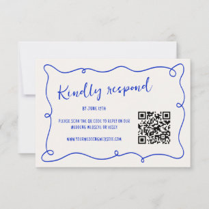 Cartão RSVP Casamento Azul de Quadro Espalhado Manuscrito