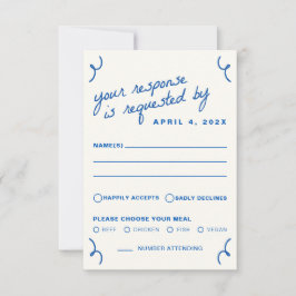 Cartão RSVP Casamento Azul Desenhado Junto