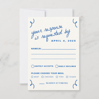 Cartão RSVP Casamento Azul Desenhado Junto