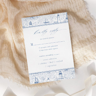 Cartão RSVP Casamento Azul do Farol Toile Costeira