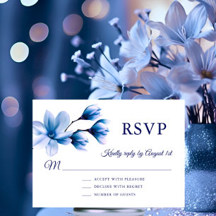 Cartão RSVP Casamento azul do marinho da magnólia floral da
