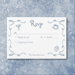 Cartão RSVP Casamento Azul Dusty Com A Mão Retrópica