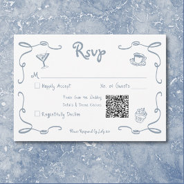 Cartão RSVP Casamento Azul Dusty Com A Mão Retrópica