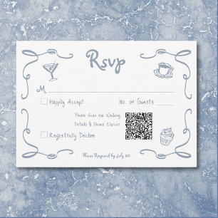 Cartão RSVP Casamento Azul Dusty Com A Mão Retrópica