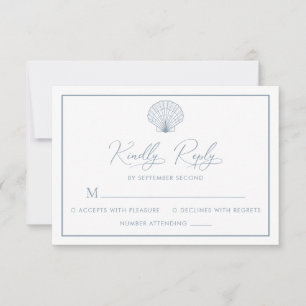 Cartão RSVP Casamento Azul Dusty Shell Shell Shell de Praia El