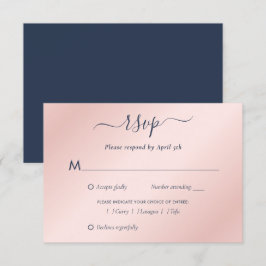 Cartão RSVP Casamento Azul e Blush do Marinho Elegante