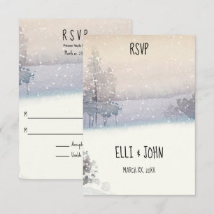Cartão RSVP Casamento Azul e Branco de inverno