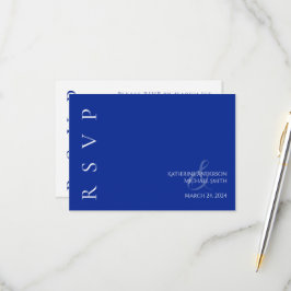 Cartão RSVP Casamento Azul e Branco Moderno