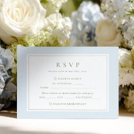 Cartão RSVP Casamento Azul e Salvia Elegante