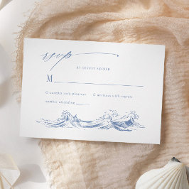 Cartão RSVP Casamento Azul Elegante à Beira-Mar