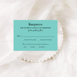 Cartão RSVP Casamento Azul Elegante Aqua<br><div class="desc">Cartões de resposta de casamento têm estilo design chic. Personalize a placa RSVP com a data de vencimento da resposta,  o texto da resposta e as opções de janto relacionadas para os convidados. Esquema de cor azul,  preto e branco do ovo de Aqua / robin.</div>