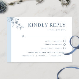 Cartão RSVP Casamento Azul Elegante com/sem RSV RAL Refeição