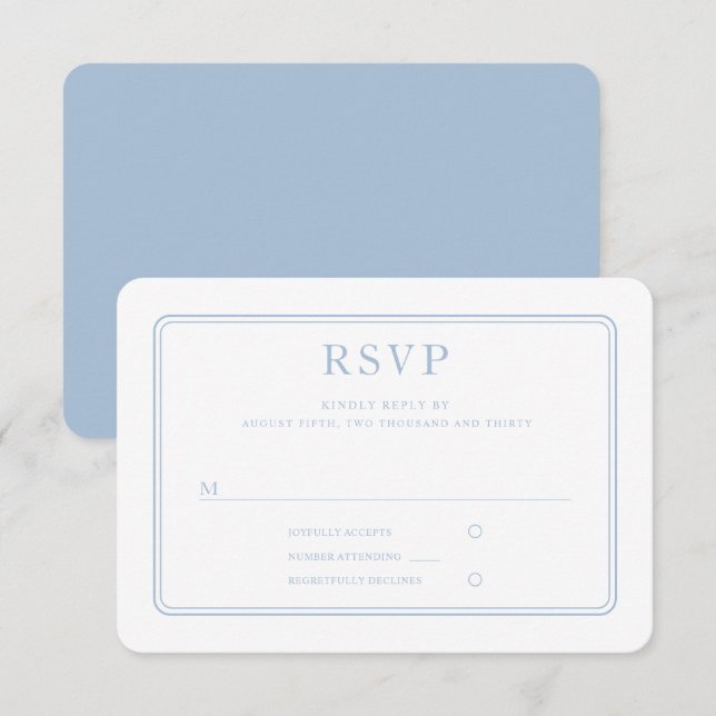 Cartão RSVP Casamento Azul em Pó Formal Moderno Elegante (Frente/Verso)