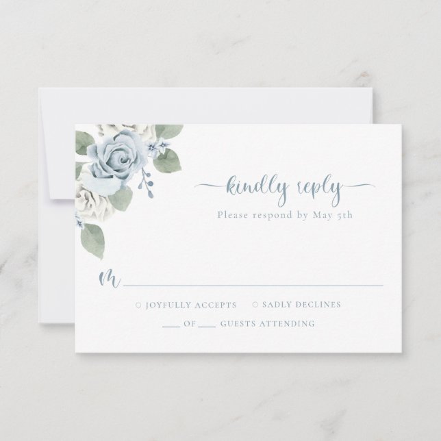 Cartão RSVP Casamento Azul Empoeirado (Frente)
