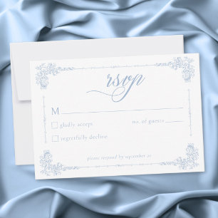 Cartão RSVP Casamento Azul Empoeirado Barroco Vintage Elegante