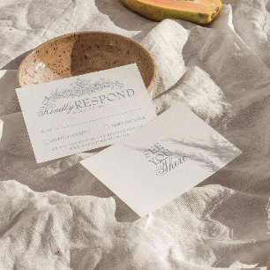 Cartão RSVP Casamento Azul Empoeirado Botânico Antigo Vintage