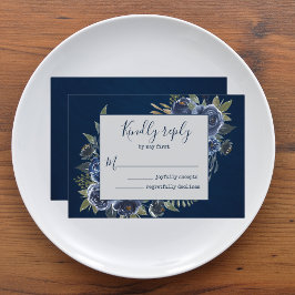 Cartão RSVP Casamento Azul Empoeirado Champanhe Marfim