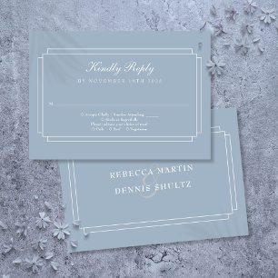 Cartão RSVP Casamento Azul Empoeirado Clássico Art Deco
