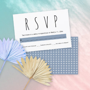 Cartão RSVP Casamento azul empoeirado com tipografia moderna