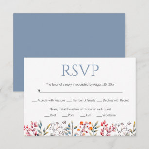 Cartão RSVP Casamento azul empoeirado de folhas e bagas