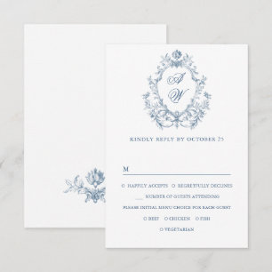 Cartão RSVP Casamento Azul Empoeirado Floral Gracioso Ornament