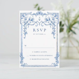 Cartão RSVP Casamento Azul Empoeirado Floral Gracioso Ornament