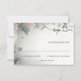 Cartão RSVP Casamento Azul Eucalyptus Lace Tulle Pastel Dusty