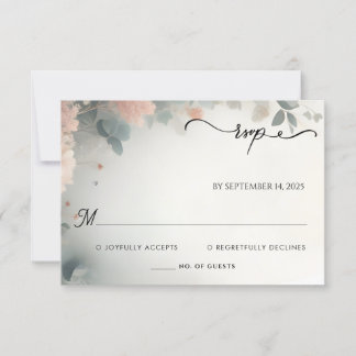 Cartão RSVP Casamento Azul Eucalyptus Lace Tulle Pastel Dusty