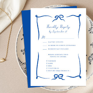 Cartão RSVP Casamento Azul Francês de Fita Desenhada à Mão