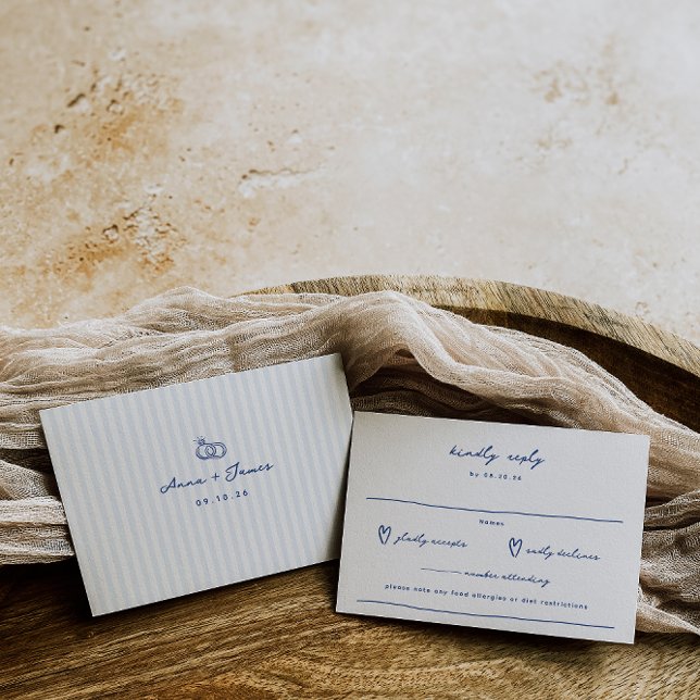 Cartão RSVP Casamento Azul Francês de Porte Whimical (Criador carregado)