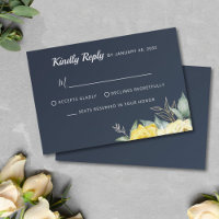 Casamento azul-marinho com flores amarelas clássic